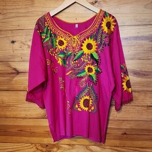 Embroidered Pink Floral Women's Top XL